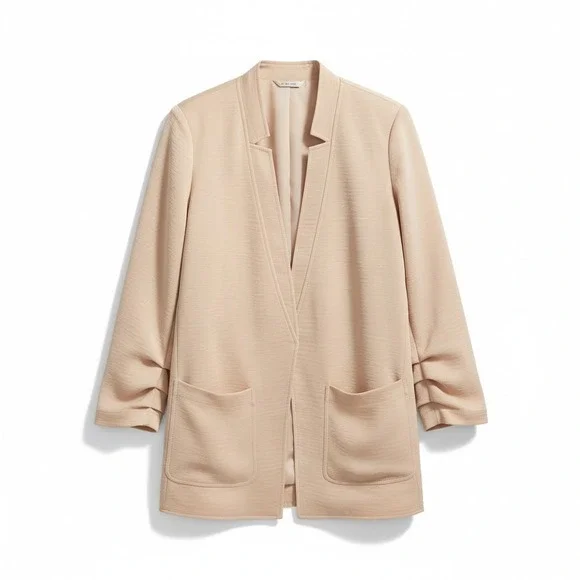 DKNY Womens Jacket Size S Sandalwood Ruched Sleeve Notch Collar Relaxed Blazer - Picture 6 of 9